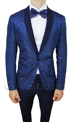 ABITO COMPLETO UOMO BLU SARTORIALE VESTITO ELEGANTE DAMASCATO NUOVO da 42 a  60